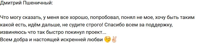 Дмитрий Пшеничный: Телестройка - это не мое!
