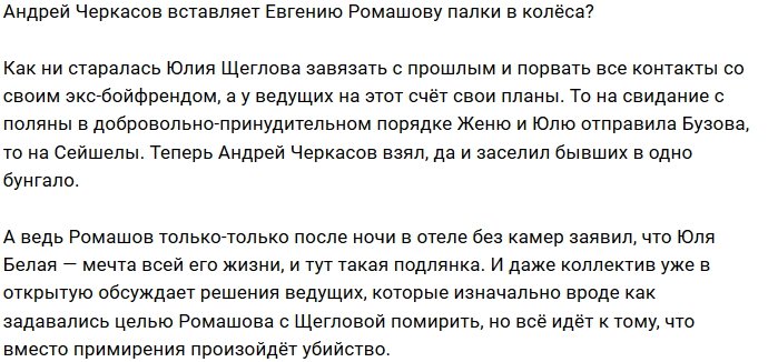Мнение: Черкасов мешает Ромашову избавиться от Щегловой