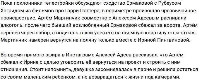 После распития алкоголя Мартинчик сбежал к Пингвиновой