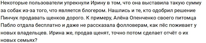 Фанаты в шоке от цены, за которую Ирина Пинчук продаёт щенков