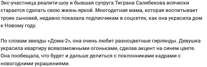 Юлия Салибекова начала украшать дом к Новому году