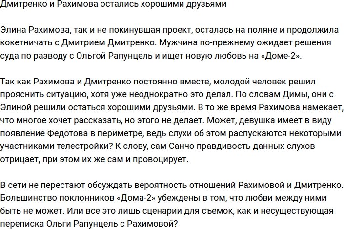 Дмитренко и Рахимова остались просто друзьями