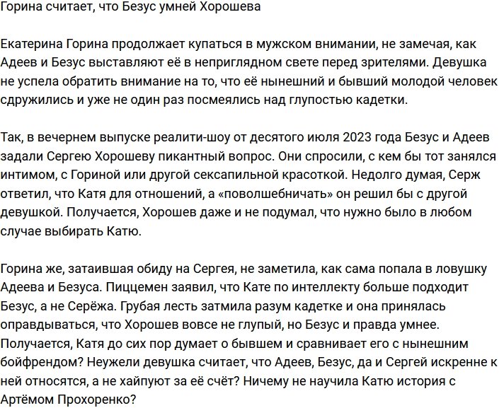 Адеев считает, что Безус больше подходит Гориной, чем Хорошев