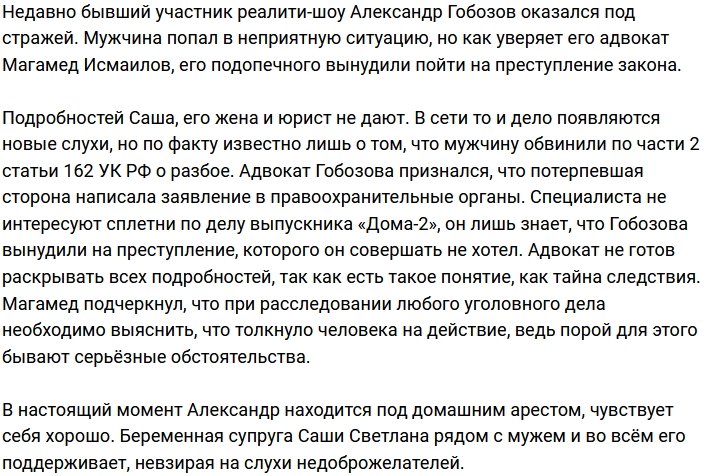 Александру Гобозову позволили ждать суда под домашним арестом