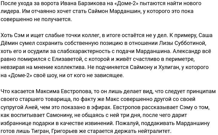 Марданшину не удалось стать лидером в коллективе проекта