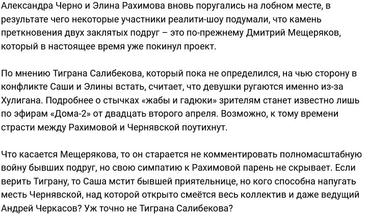 Салибеков высказал мнение о конфликте Черно и Рахимовой